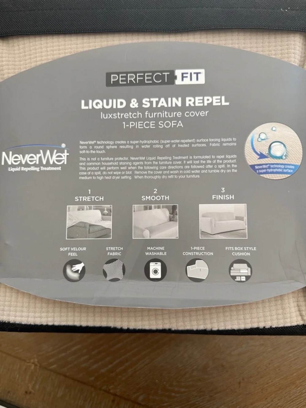 Perfect Fit NeverWet Tan Sofa Cover - Liquid & Stain Repellent